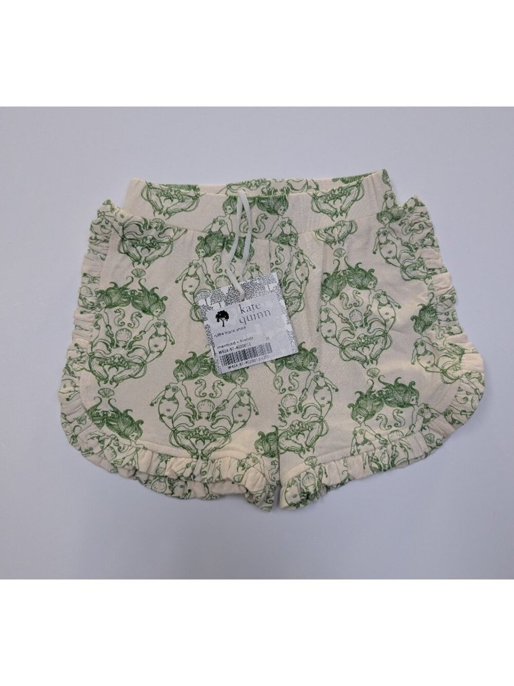 Kate Quinn Bamboo Ruffle Track Shorts 2T Green Mermaid and Friends Short